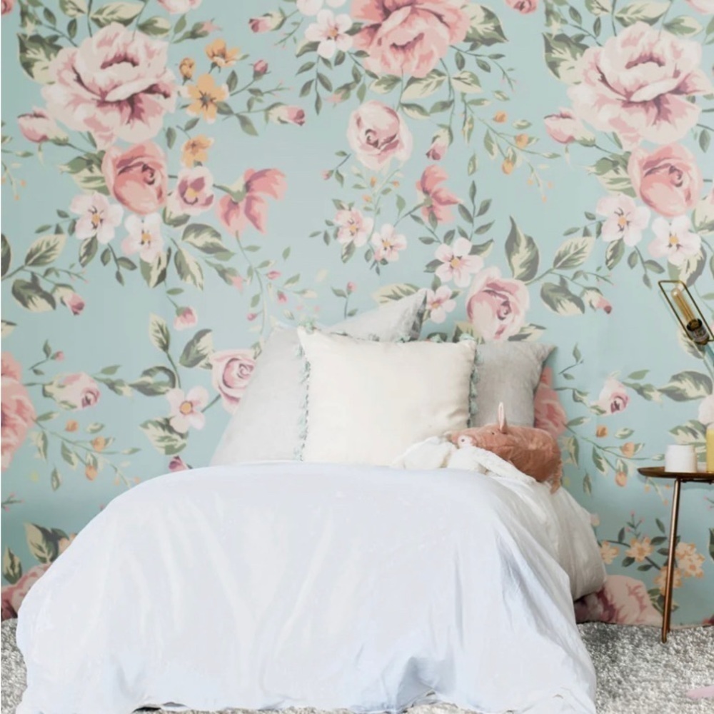 Anewall Cutesie Wallpaper Peel & Stick 141"W x 108"H Eggshell Floral Roses Mural